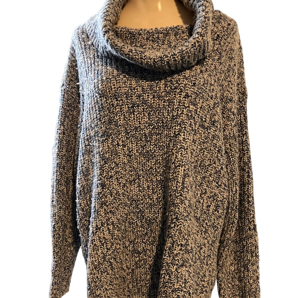 Lands' End Blue and White Cowl Neck Sweater